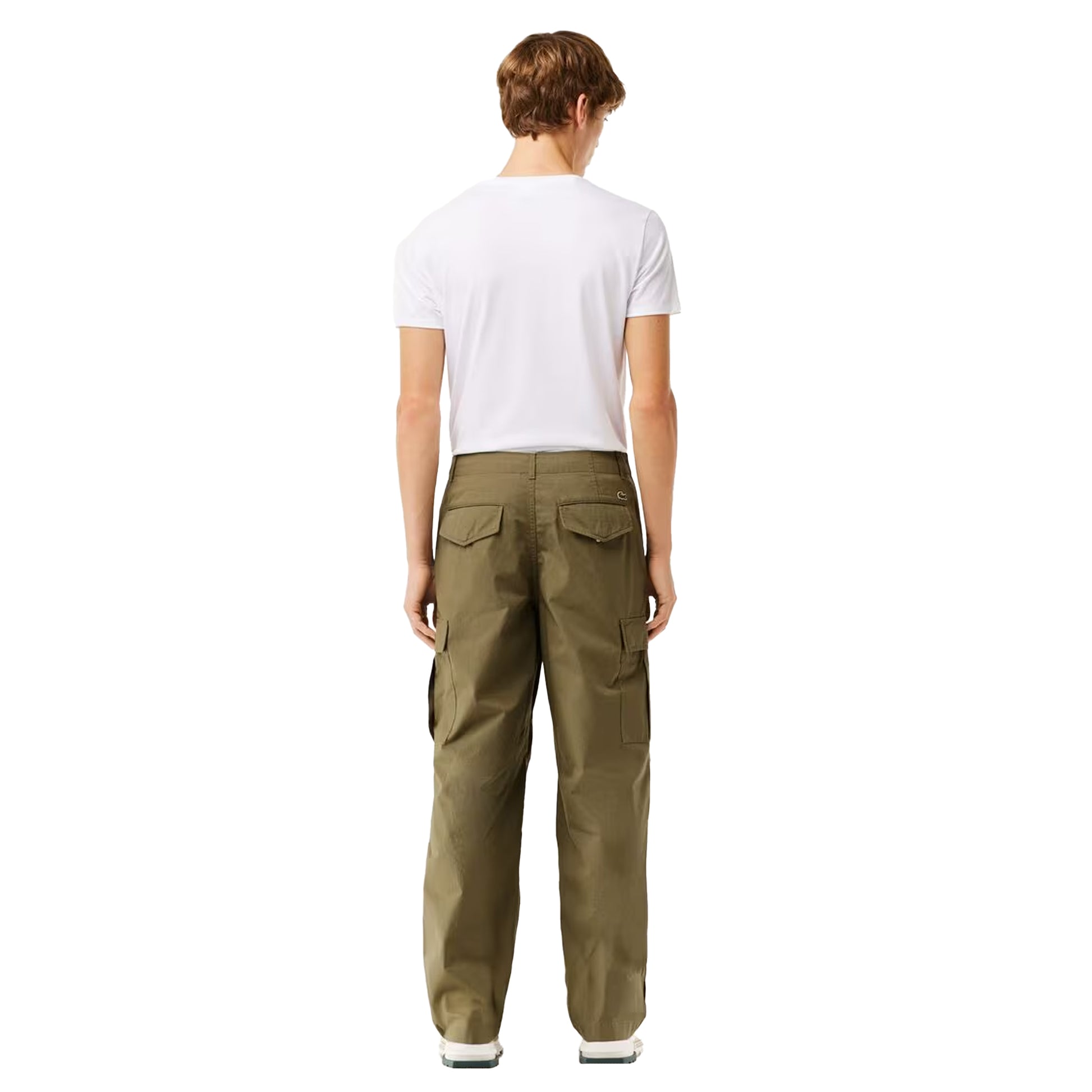 Green - Back - Lacoste Mens Multi Pocket Straight Cargo Trousers