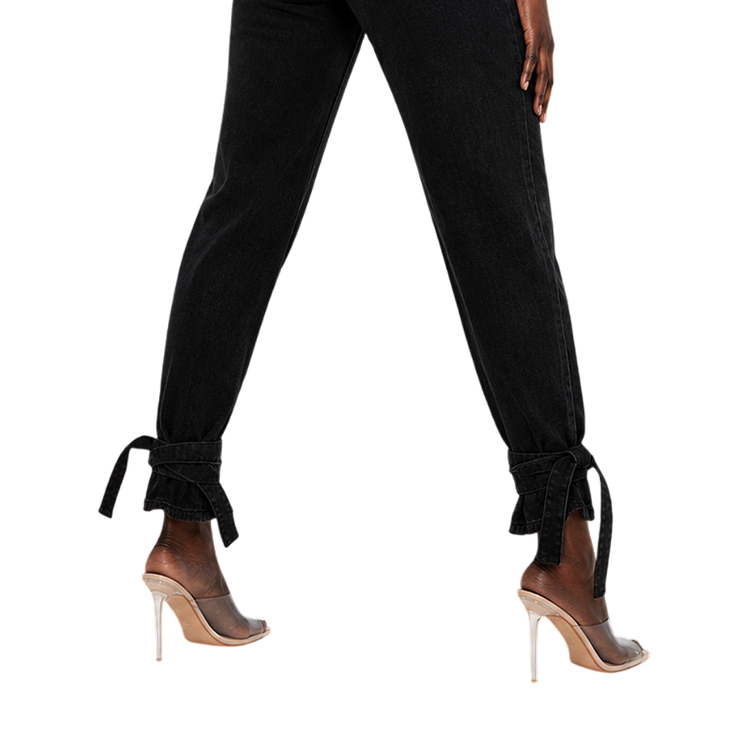 Black - Side - Missy Empire Womens-Ladies Denim Tie Up Relaxed Fit Jeans