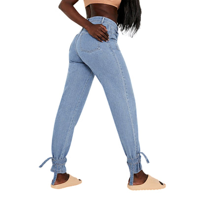 Blue - Back - Missy Empire Womens-Ladies Denim Tie Up Relaxed Fit Jeans
