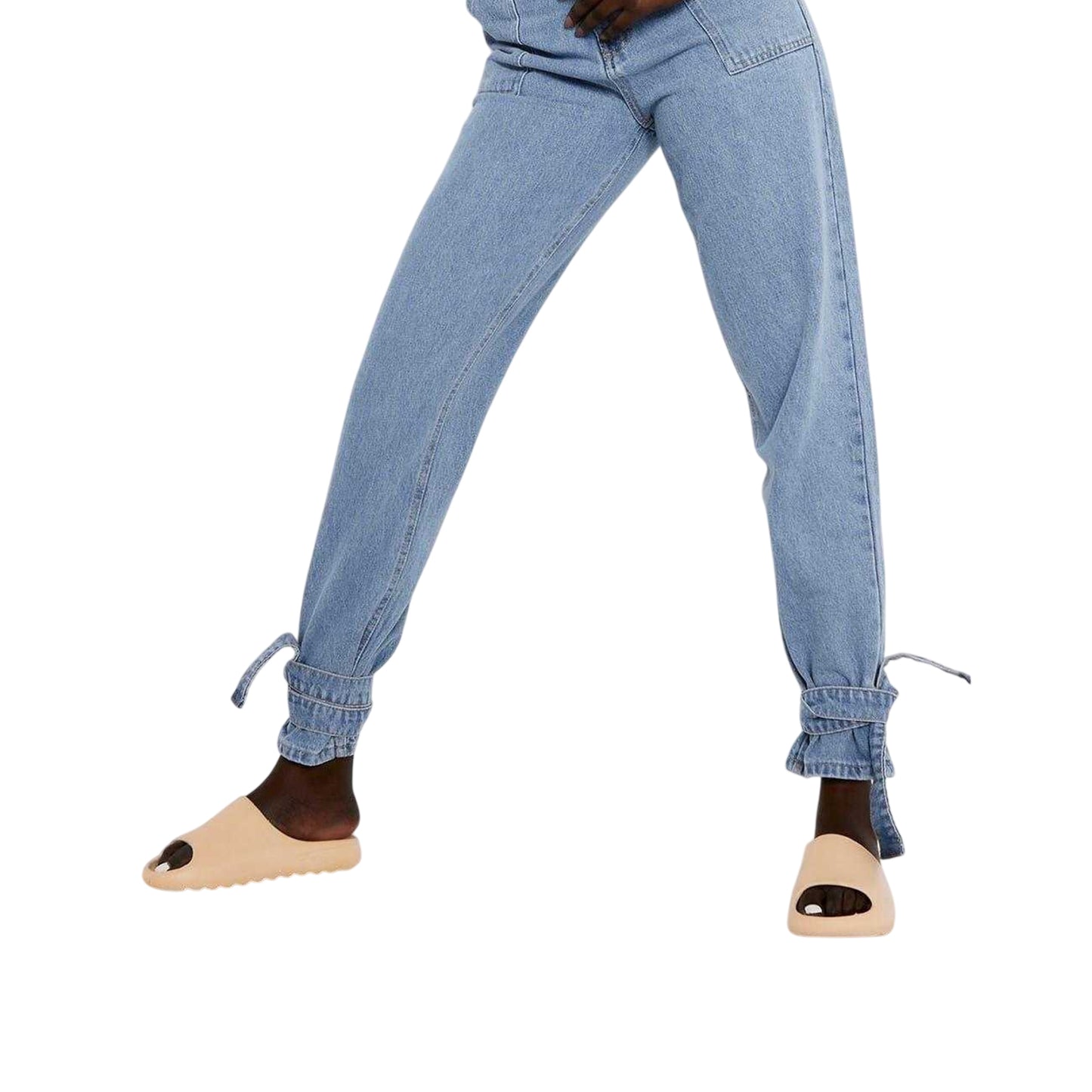 Blue - Side - Missy Empire Womens-Ladies Denim Tie Up Relaxed Fit Jeans
