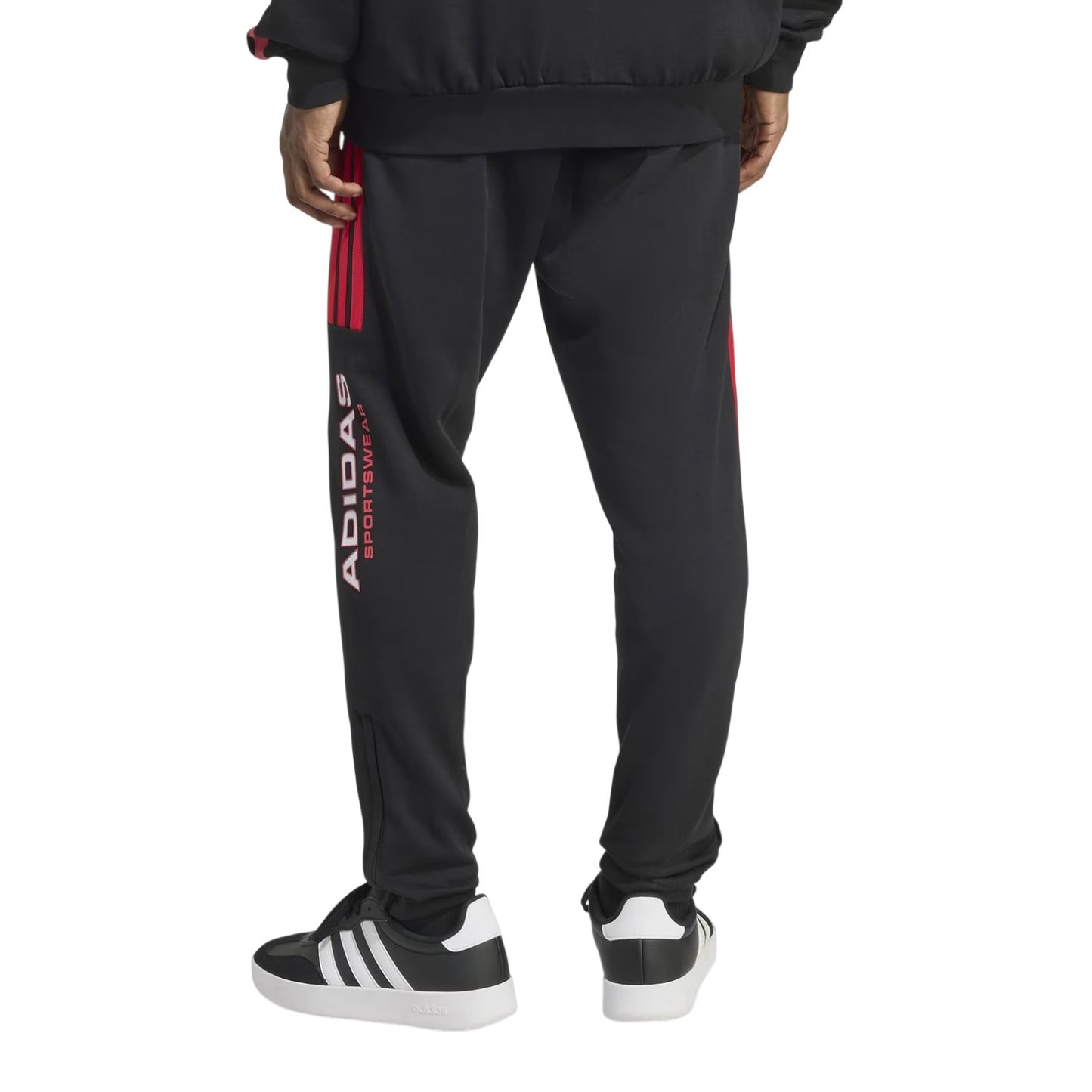 Black-Ruby Red - Back - Adidas Mens Sportswear Fleece 3 Stripes Joggers
