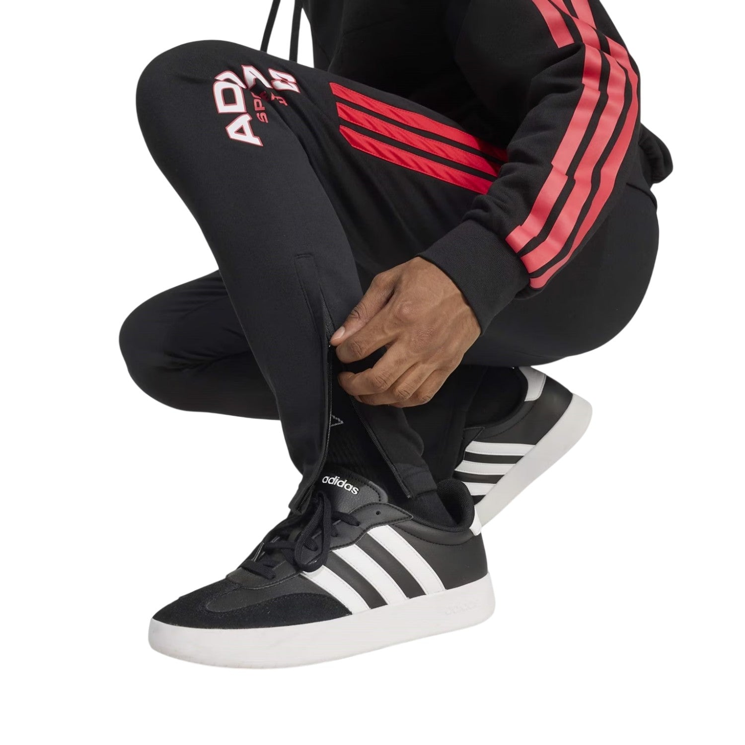 Black-Ruby Red - Lifestyle - Adidas Mens Sportswear Fleece 3 Stripes Joggers