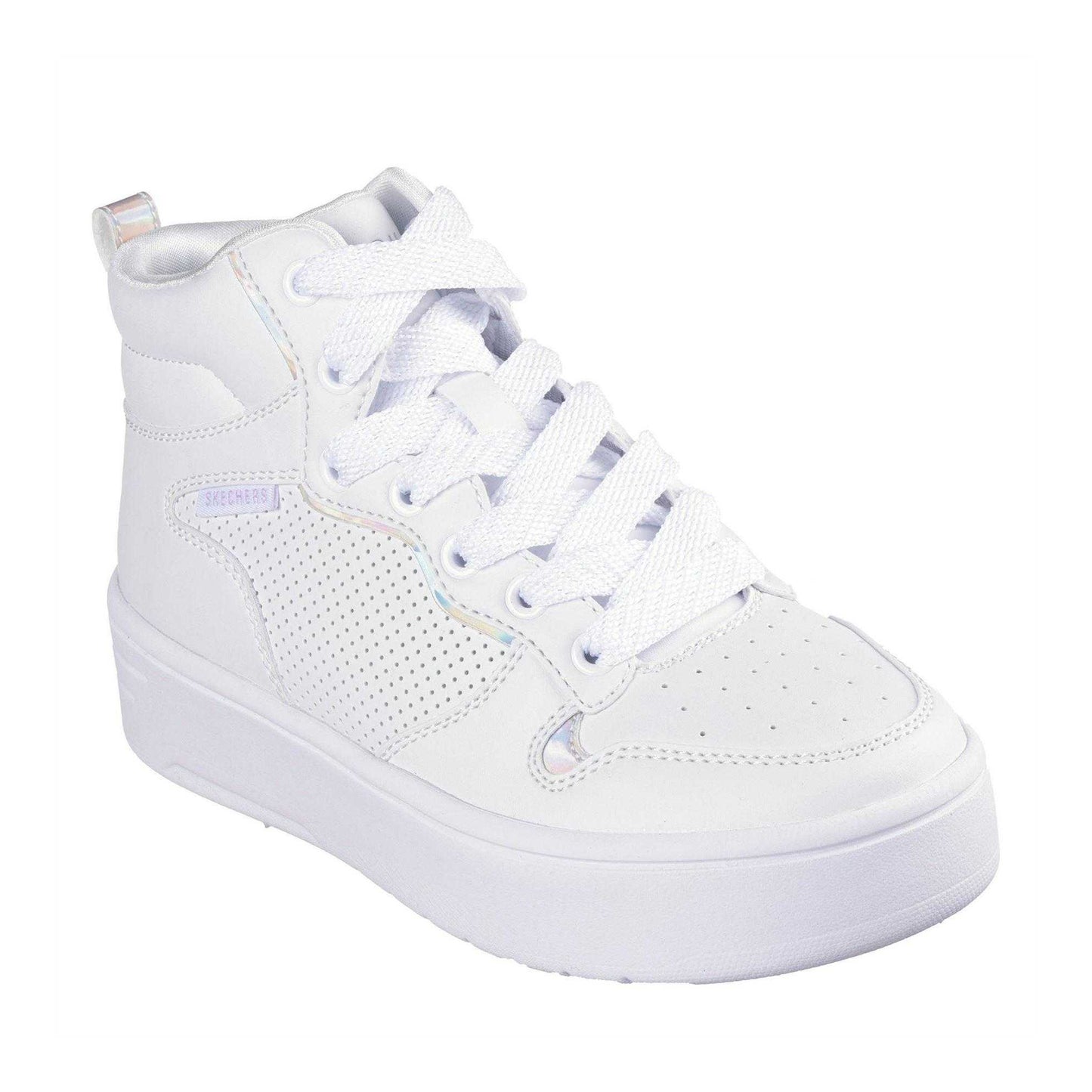 White - Pack Shot - Skechers Childrens-Kids Court High Top Trainers