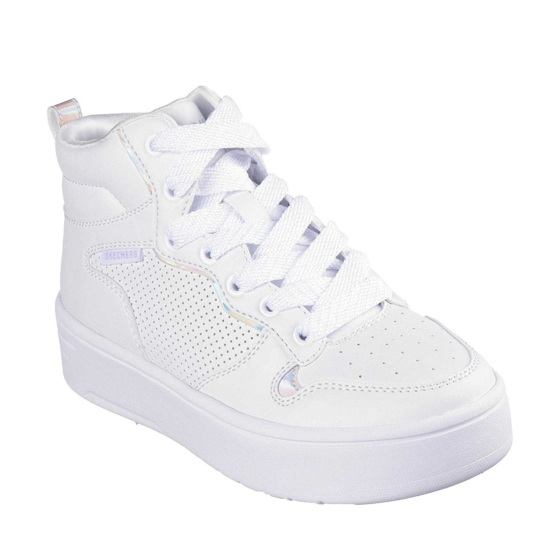White - Pack Shot - Skechers Childrens-Kids Court High Top Trainers