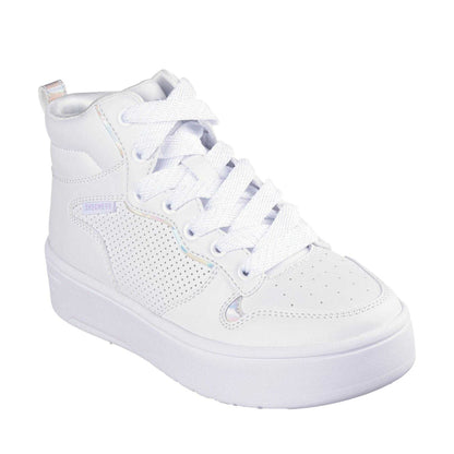 White - Pack Shot - Skechers Childrens-Kids Court High Top Trainers