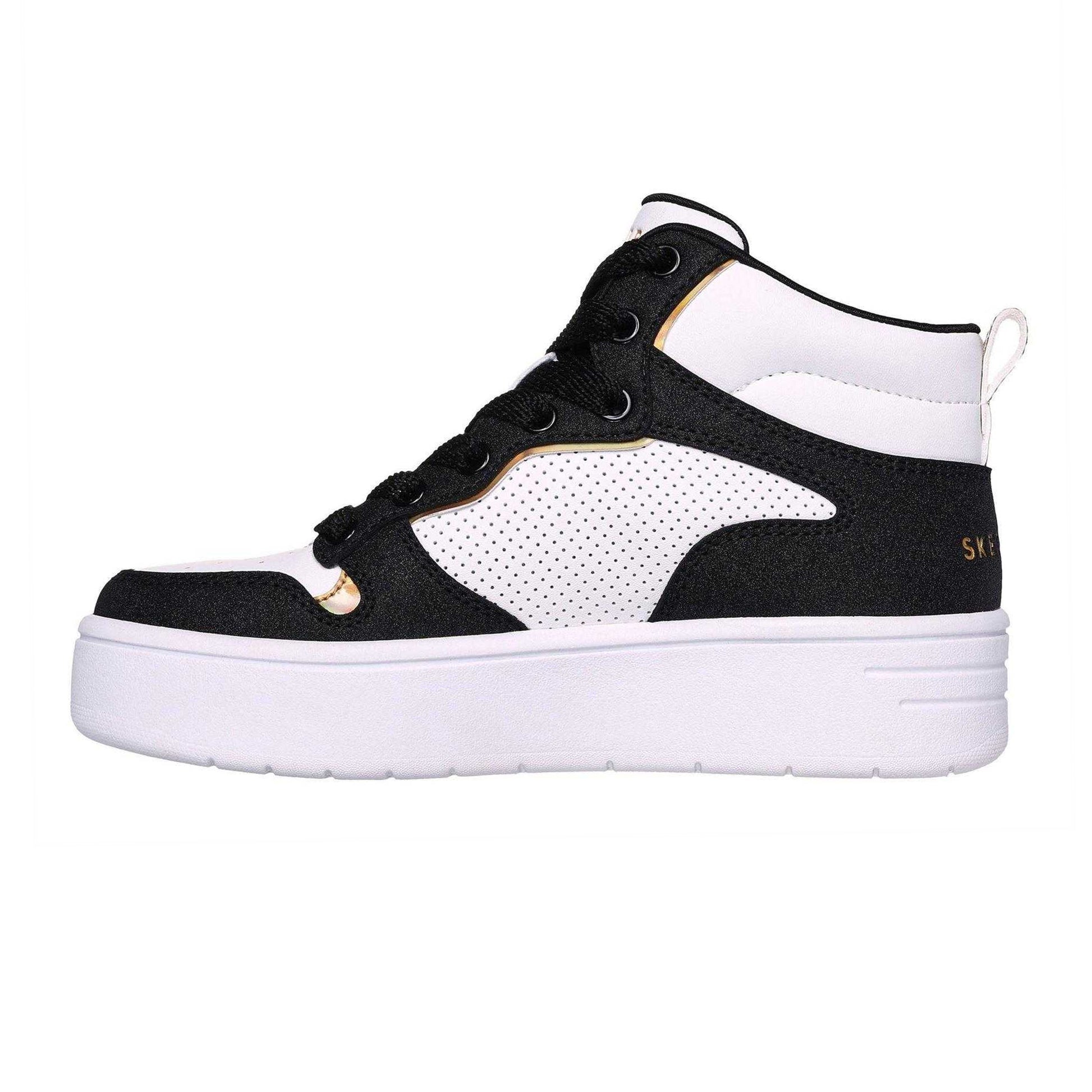 White-Black - Back - Skechers Childrens-Kids Court High Top Trainers