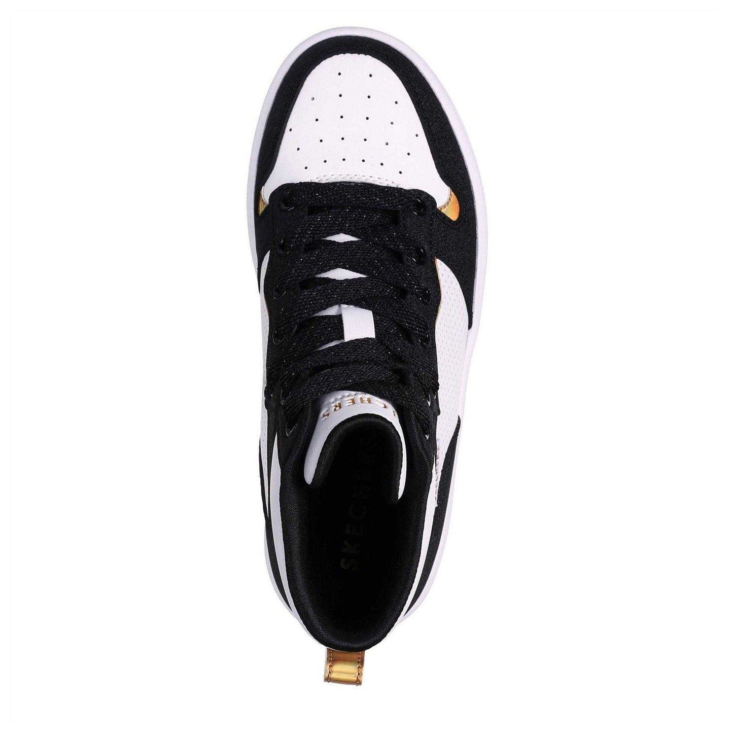 White-Black - Side - Skechers Childrens-Kids Court High Top Trainers