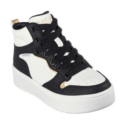 White-Black - Pack Shot - Skechers Childrens-Kids Court High Top Trainers