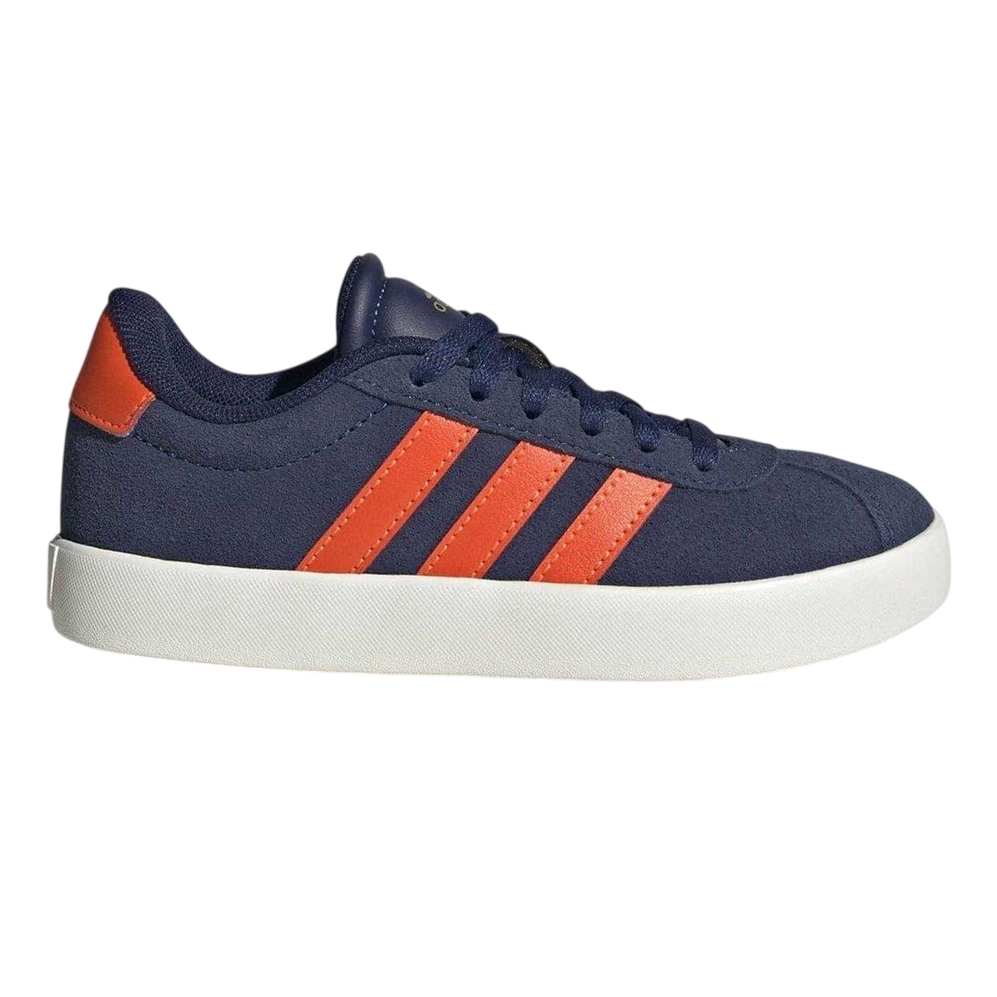 Dark Blue-Orange - Front - Adidas Childrens-Kids VL Court 3.0 Suede Platform Trainers