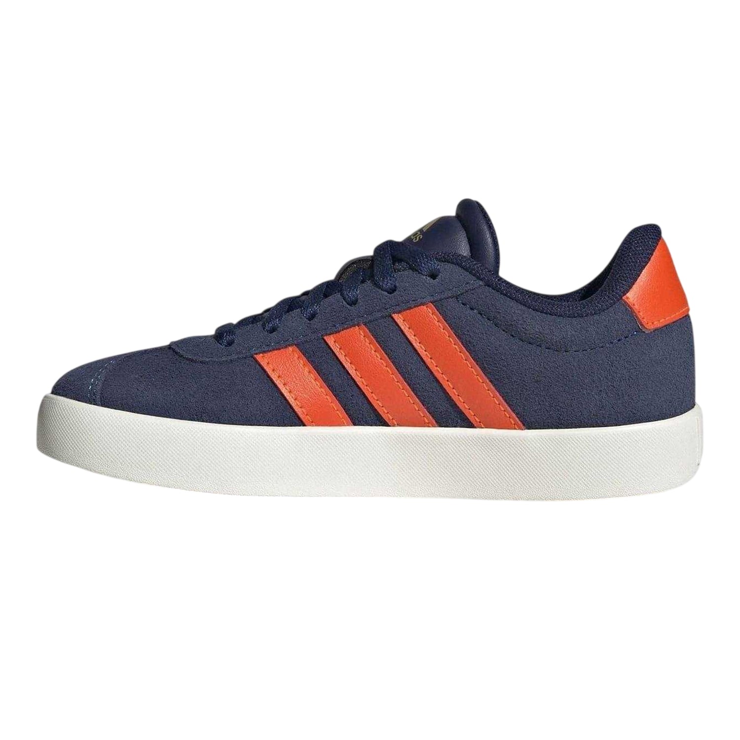Dark Blue-Orange - Side - Adidas Childrens-Kids VL Court 3.0 Suede Platform Trainers