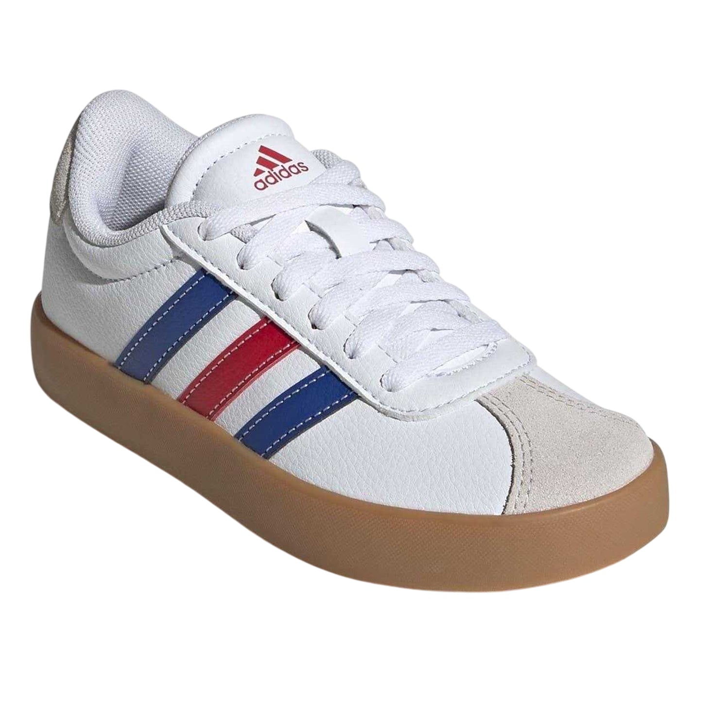 White-Royal Blue-Red - Pack Shot - Adidas Childrens-Kids VL Court 3.0 Suede Platform Trainers
