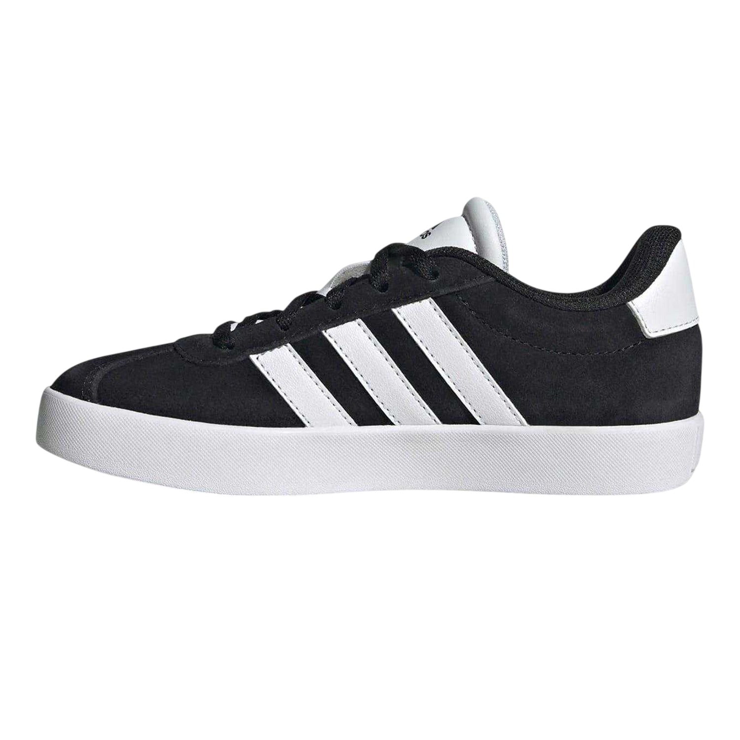Black-White - Side - Adidas Childrens-Kids VL Court 3.0 Suede Platform Trainers
