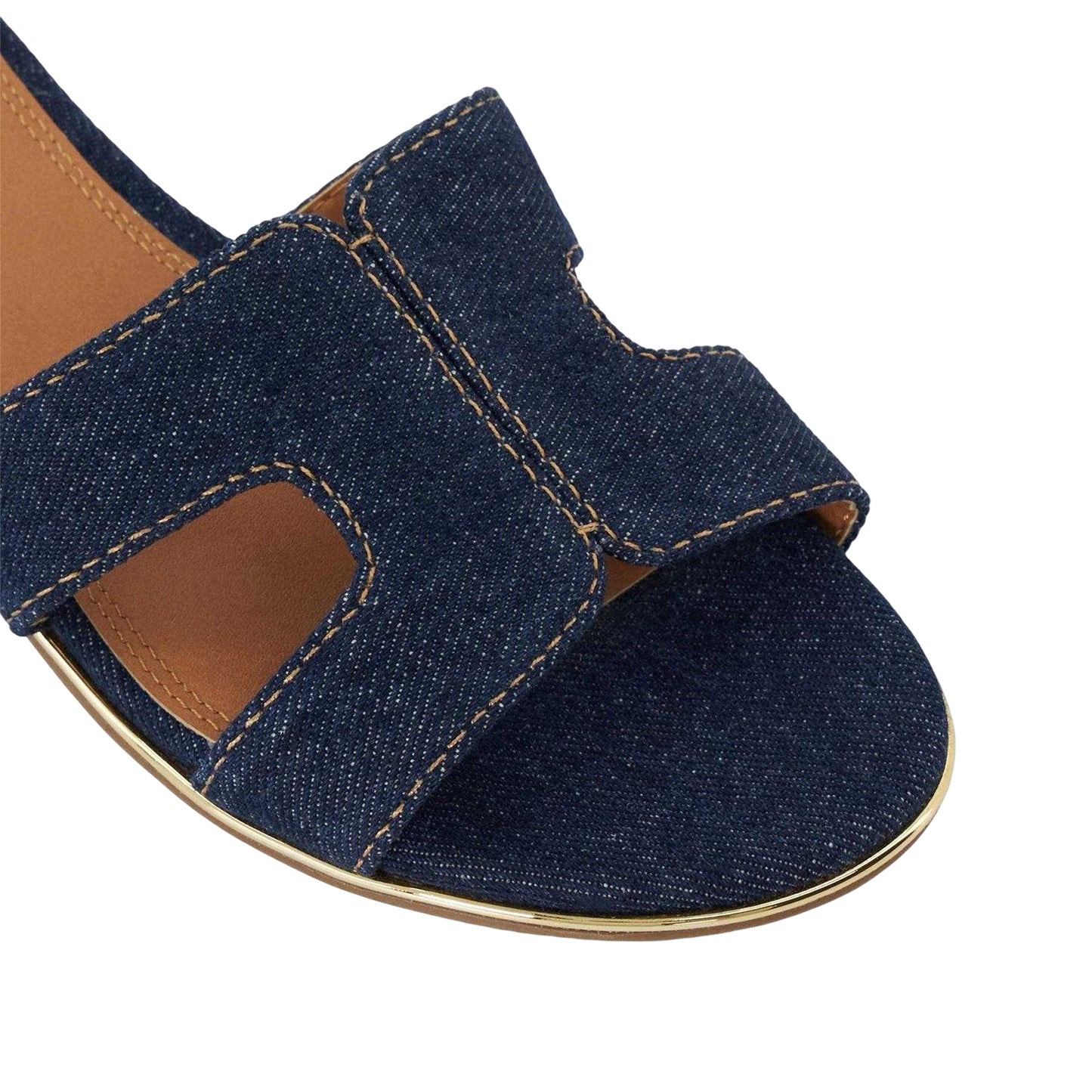 Navy - Side - Dune London Womens-Ladies Denim Open Toe Flat Sandals