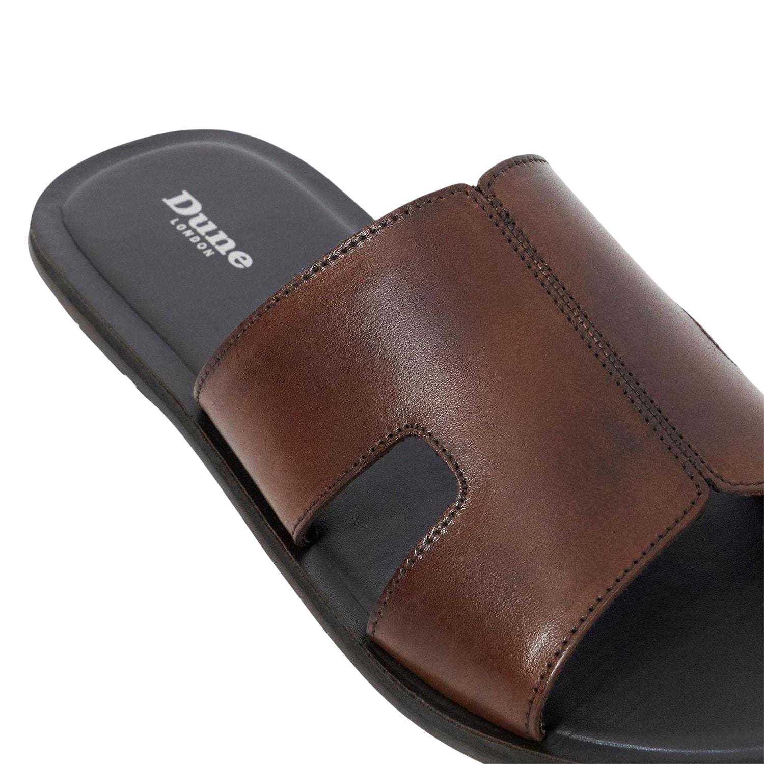 Brown - Side - Dune London Mens Initially Leather Casual Flat Flip Flops