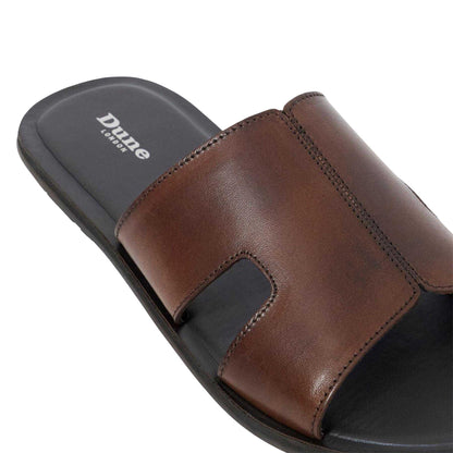 Brown - Side - Dune London Mens Initially Leather Casual Flat Flip Flops