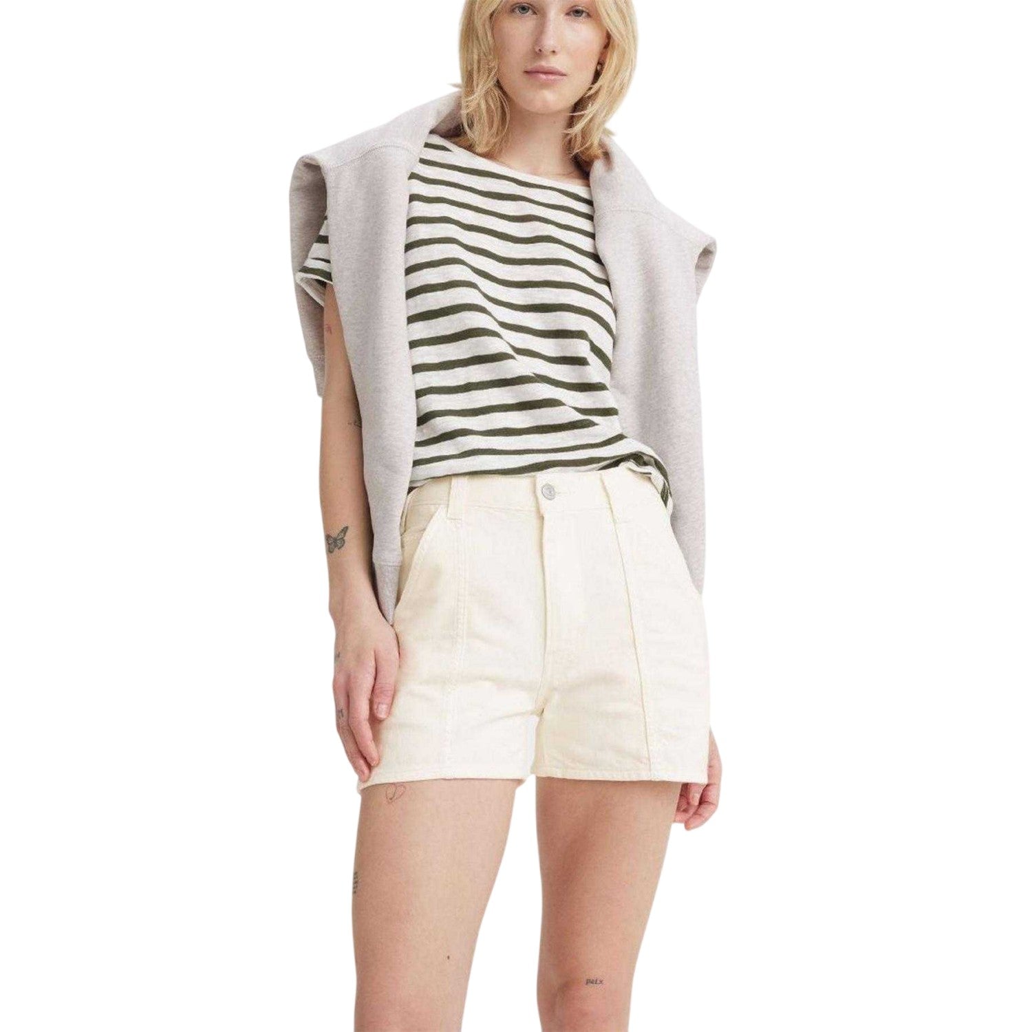 White - Side - Levis Womens-Ladies Denim Carpenter Shorts