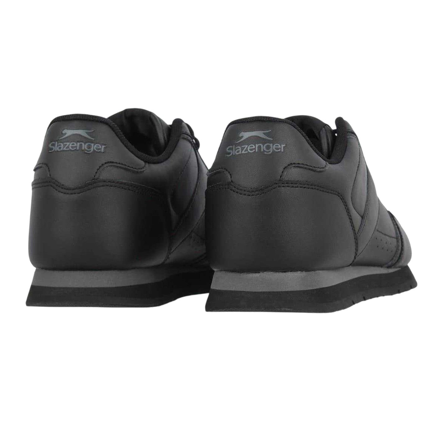 Black-Charcoal - Back - Slazenger Mens Classic Coated Leather Trainers