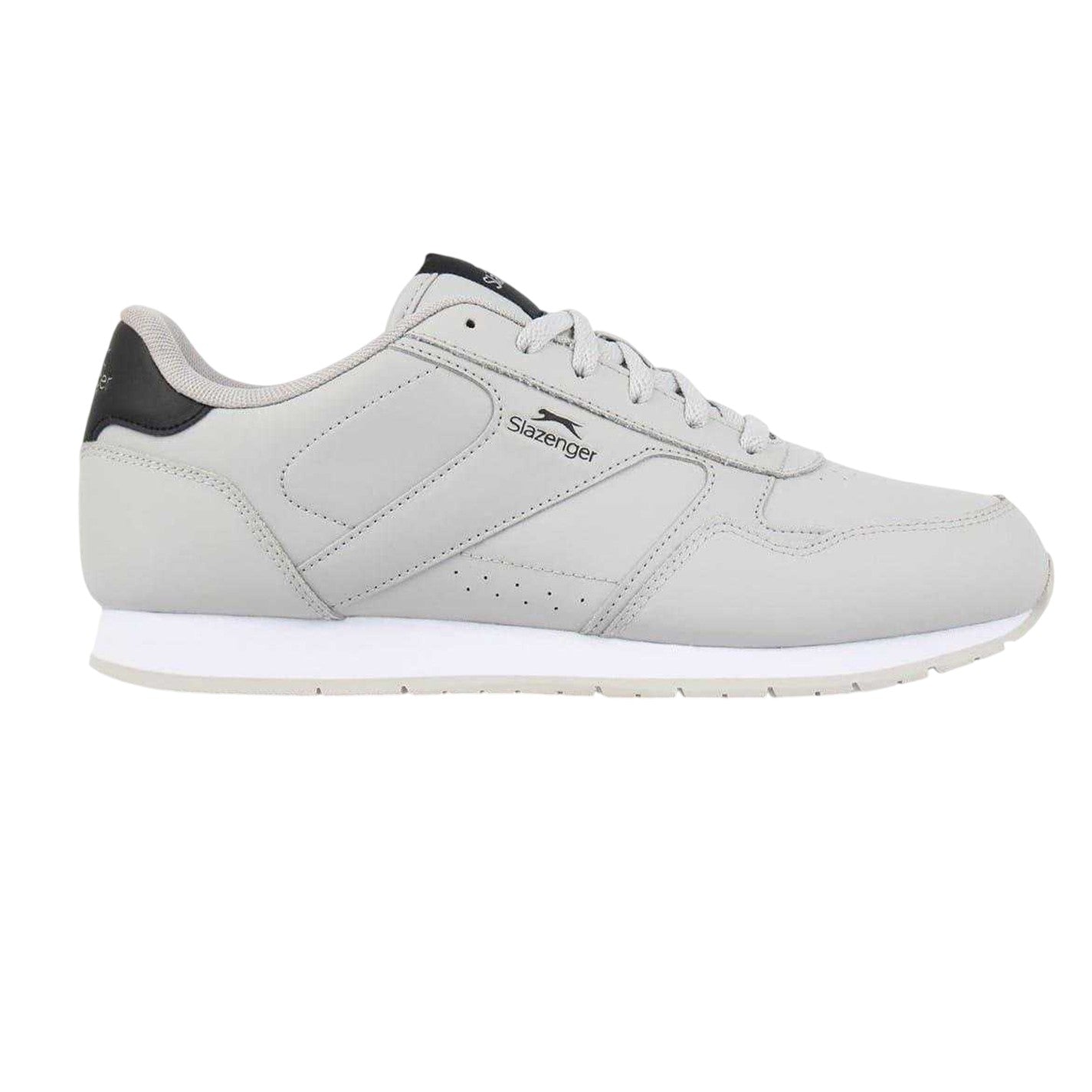 Grey-Black-White - Front - Slazenger Mens Classic Coated Leather Trainers
