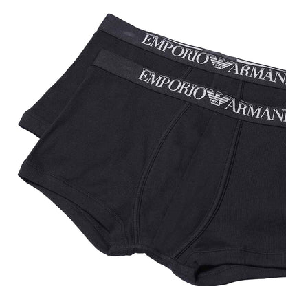 Black - Side - Emporio Armani Mens Cotton Ribbed Boxer Shorts (Pack of 2)