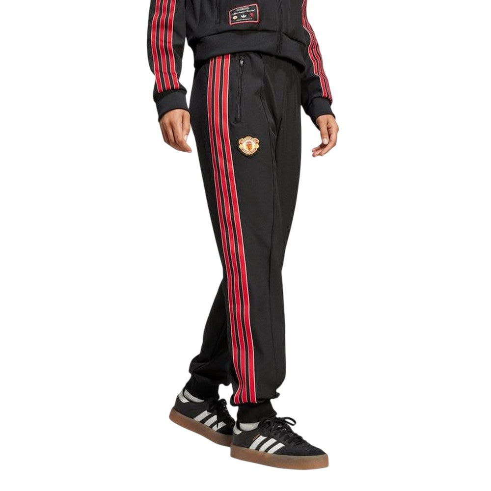 Black - Side - Adidas Womens-Ladies Terrace Icons Manchester United FC Tracksuit Bottoms