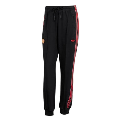 Black - Front - Adidas Womens-Ladies Terrace Icons Manchester United FC Tracksuit Bottoms