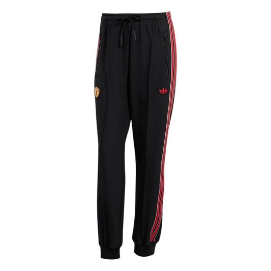 Black - Front - Adidas Womens-Ladies Terrace Icons Manchester United FC Tracksuit Bottoms