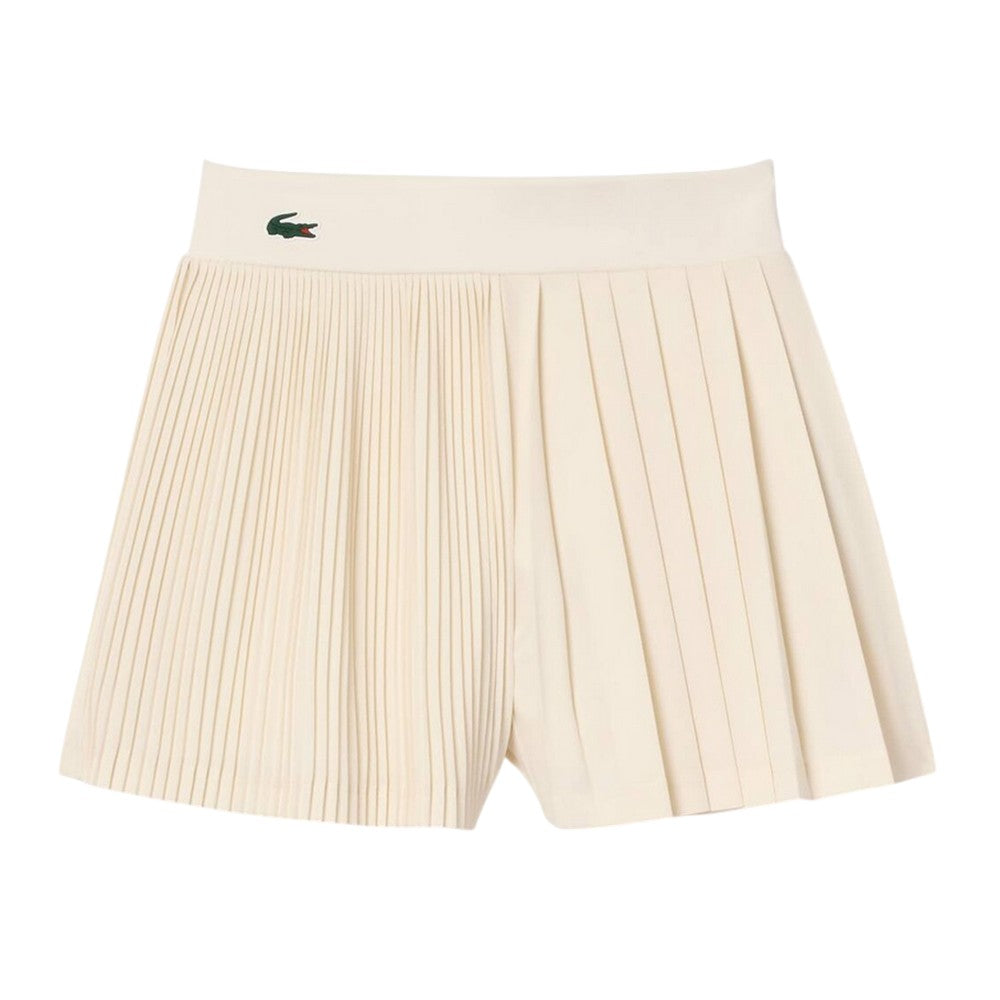 Cream - Front - Lacoste Womens-Ladies Recycled Polyester Pleated Lined Tennis Shorts