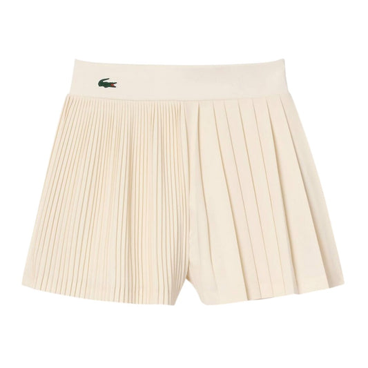 Cream - Front - Lacoste Womens-Ladies Recycled Polyester Pleated Lined Tennis Shorts