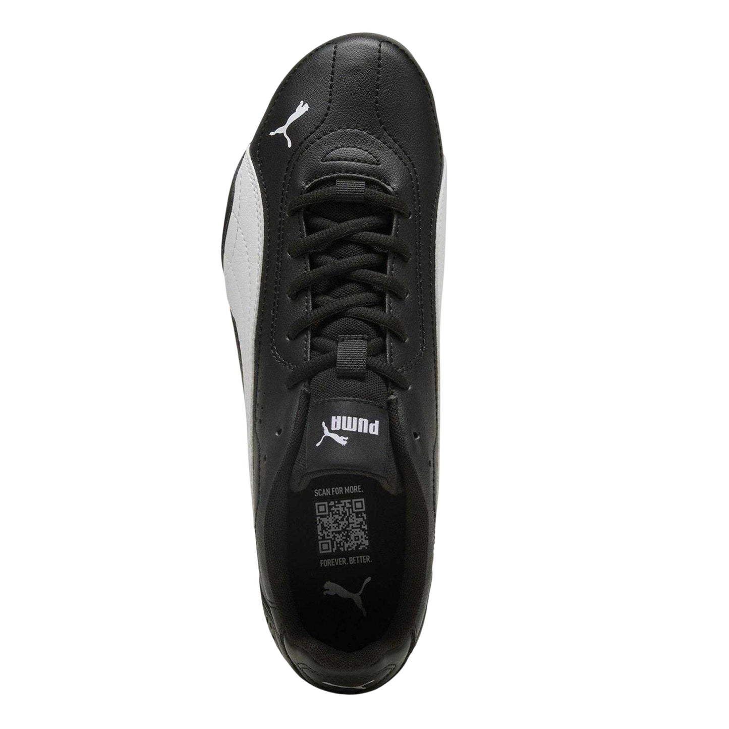 Black-White - Side - Puma Mens Catch Leather Low Cut Flat Trainers