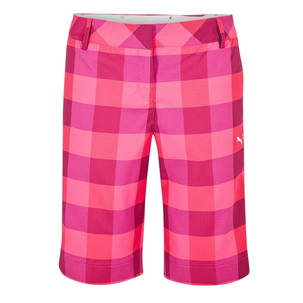 Pink - Front - Puma Womens-Ladies Tech Plaid Golf Shorts