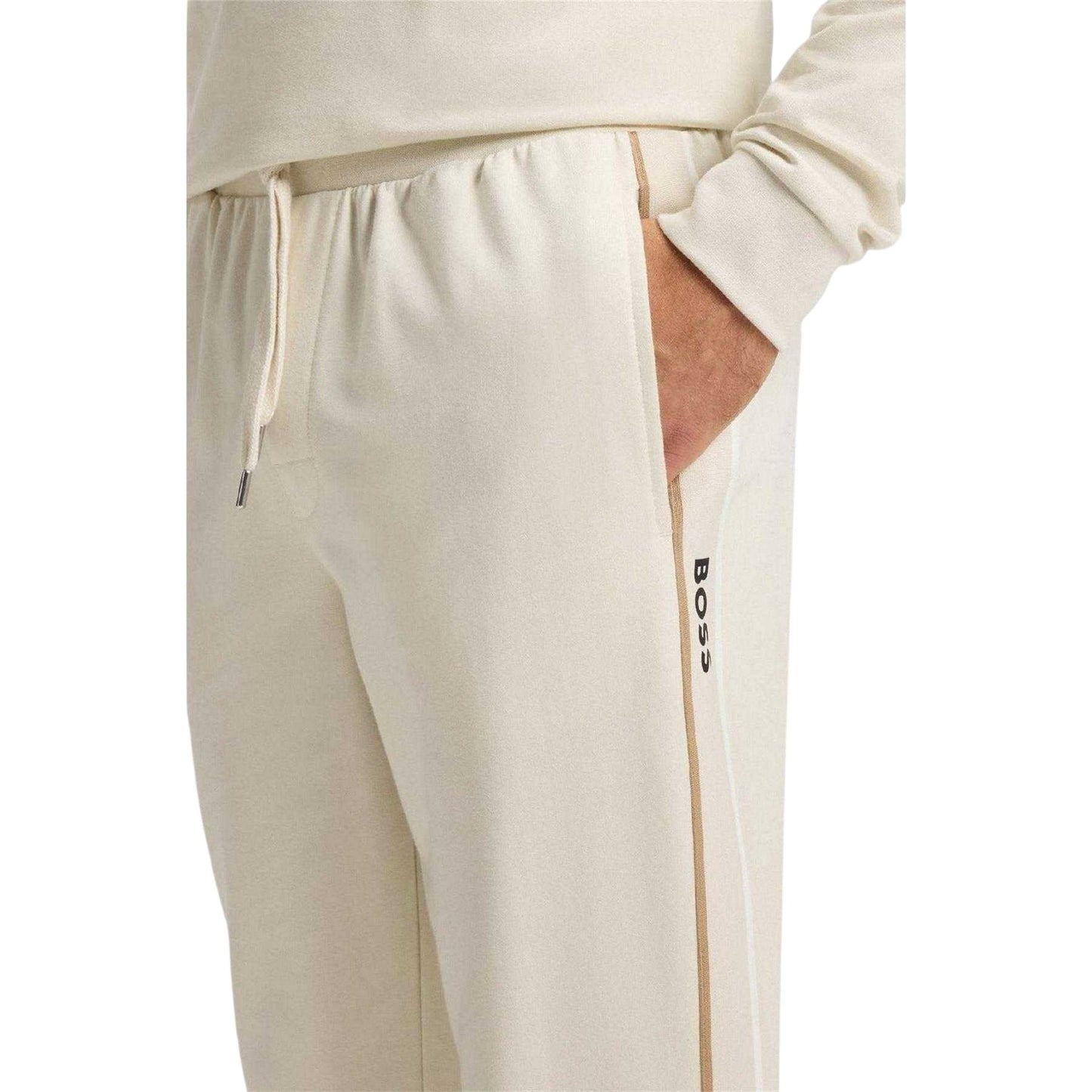 White - Side - Boss Mens Iconic Terrycloth Tracksuit Bottoms