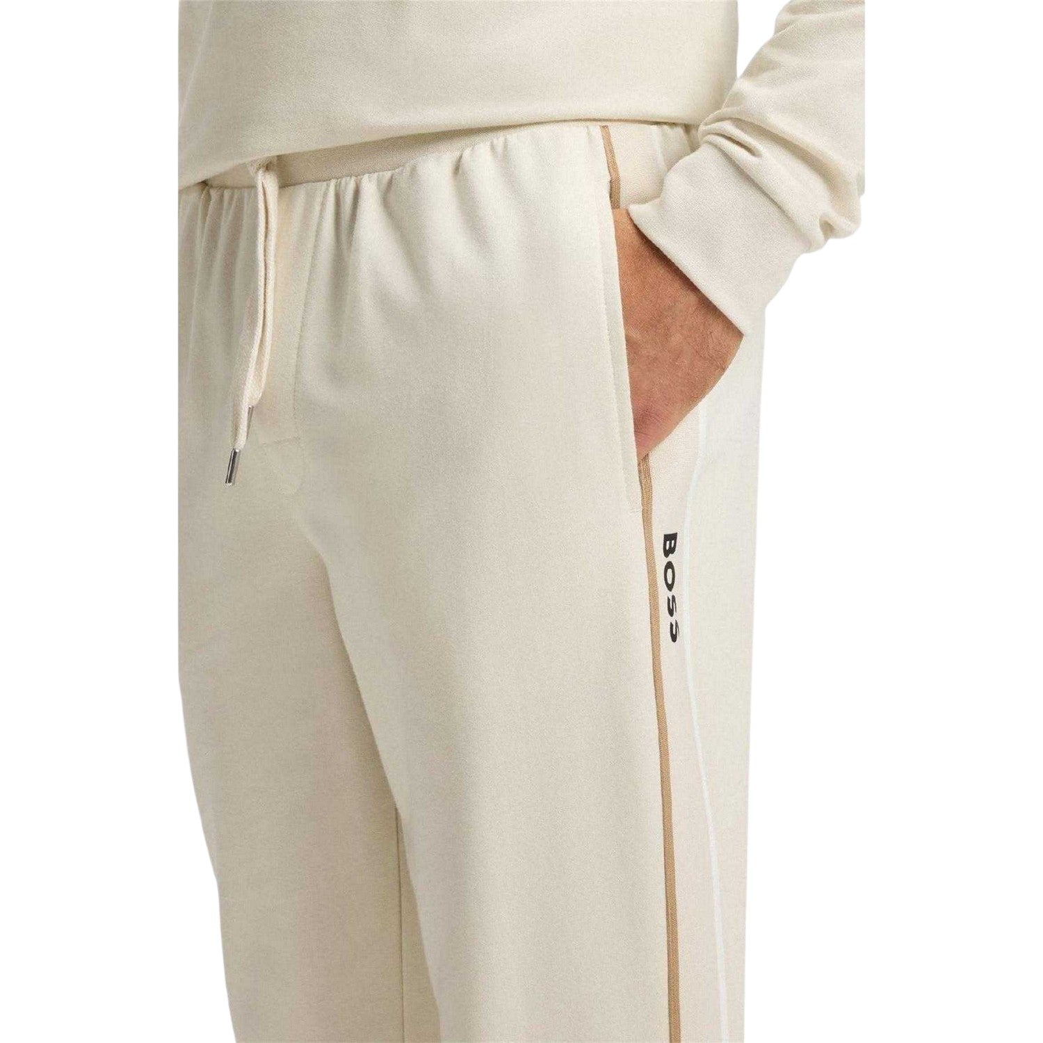 White - Side - Boss Mens Iconic Terrycloth Tracksuit Bottoms