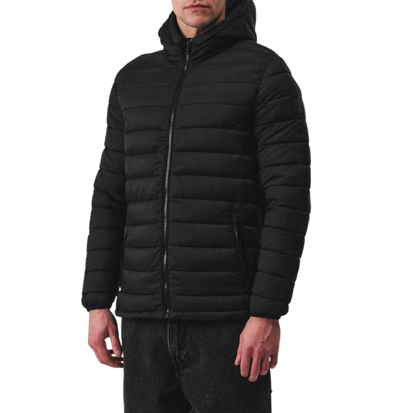 Black - Side - SoulCal Mens Micro Quilted Hooded Jacket