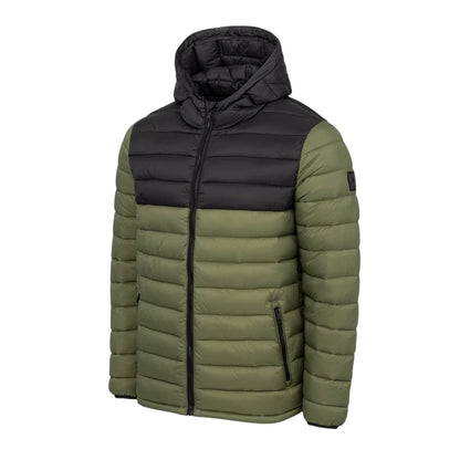 Khaki Green - Side - SoulCal Mens Micro Quilted Hooded Jacket