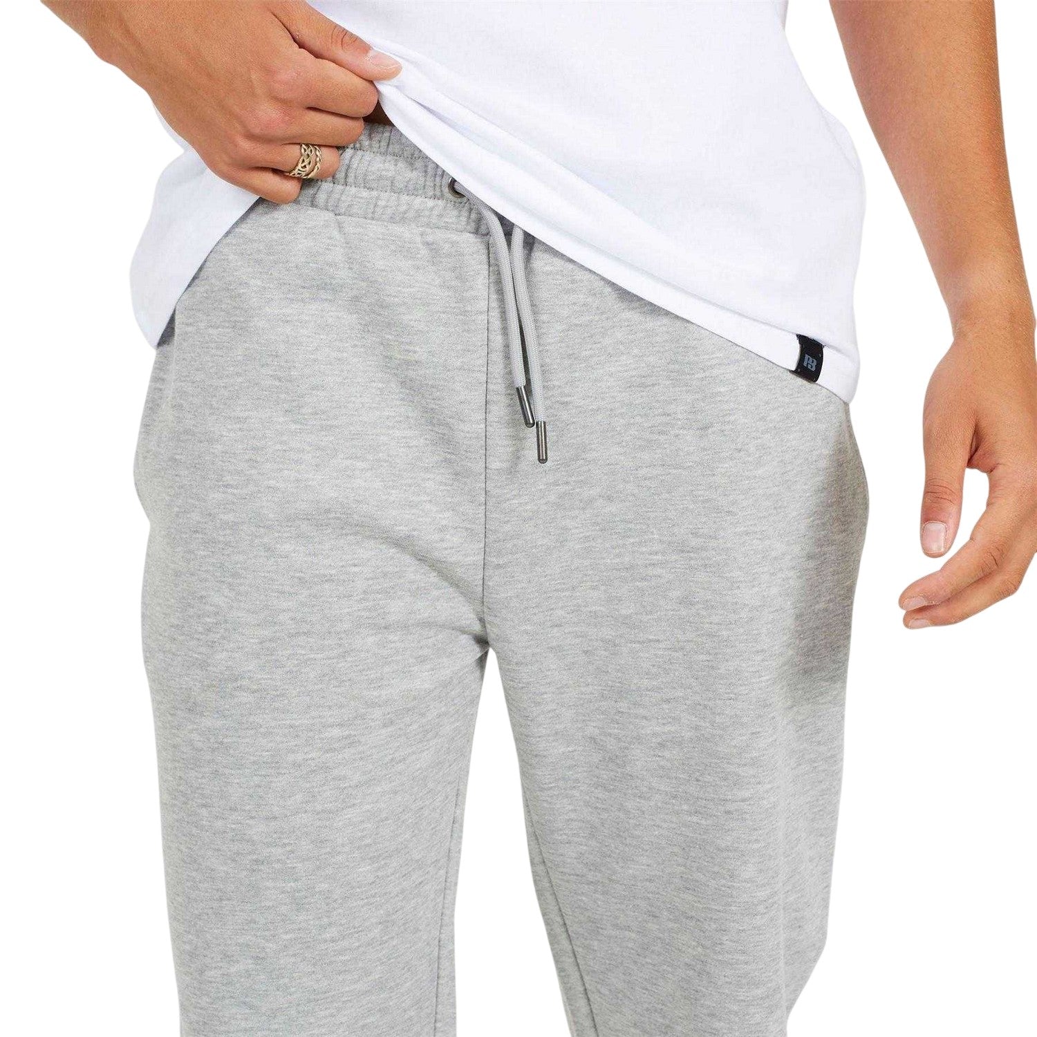 Light Grey Marl - Side - Brave Soul Mens Fleece Open Hem Straight Leg Jogging Bottoms