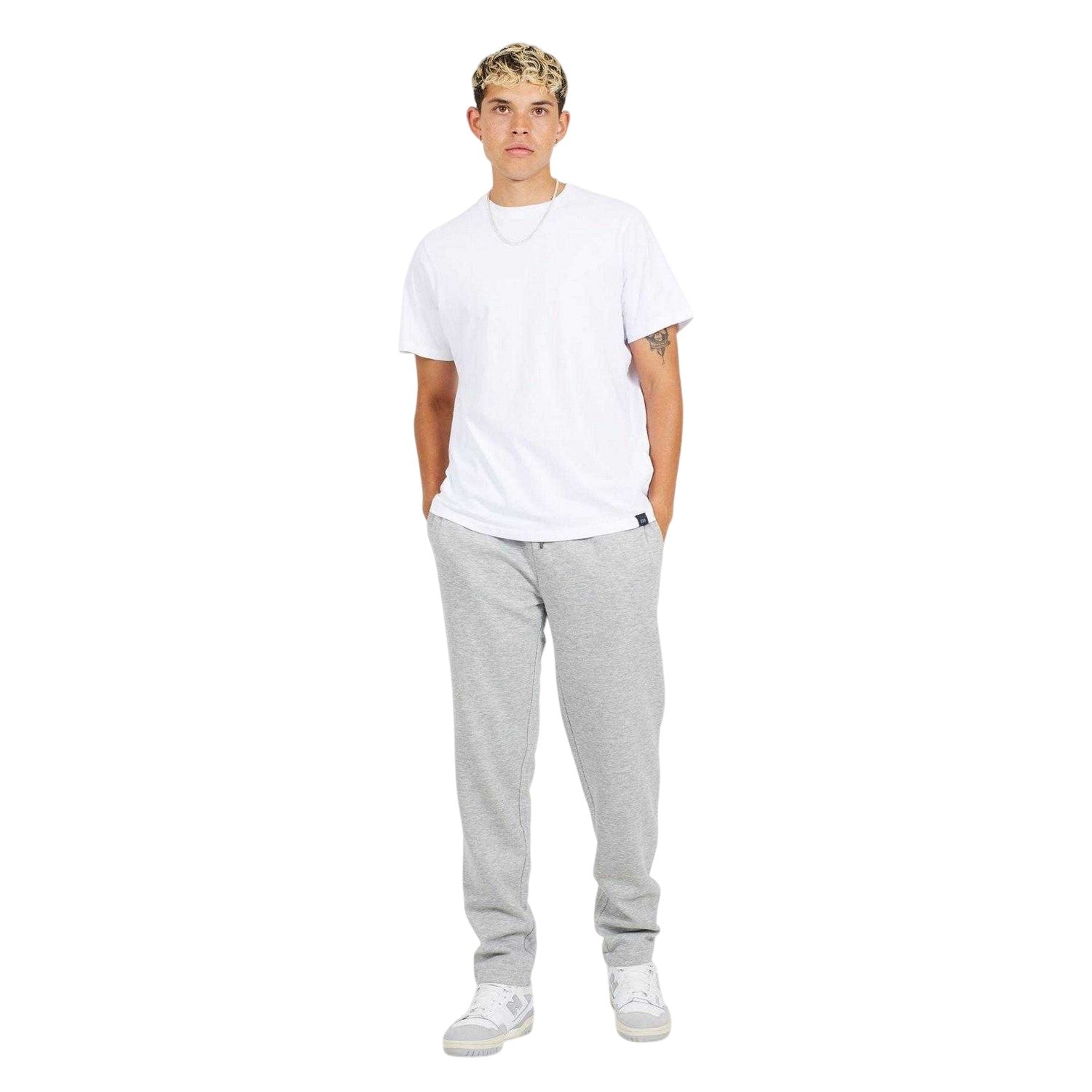 Light Grey Marl - Lifestyle - Brave Soul Mens Fleece Open Hem Straight Leg Jogging Bottoms