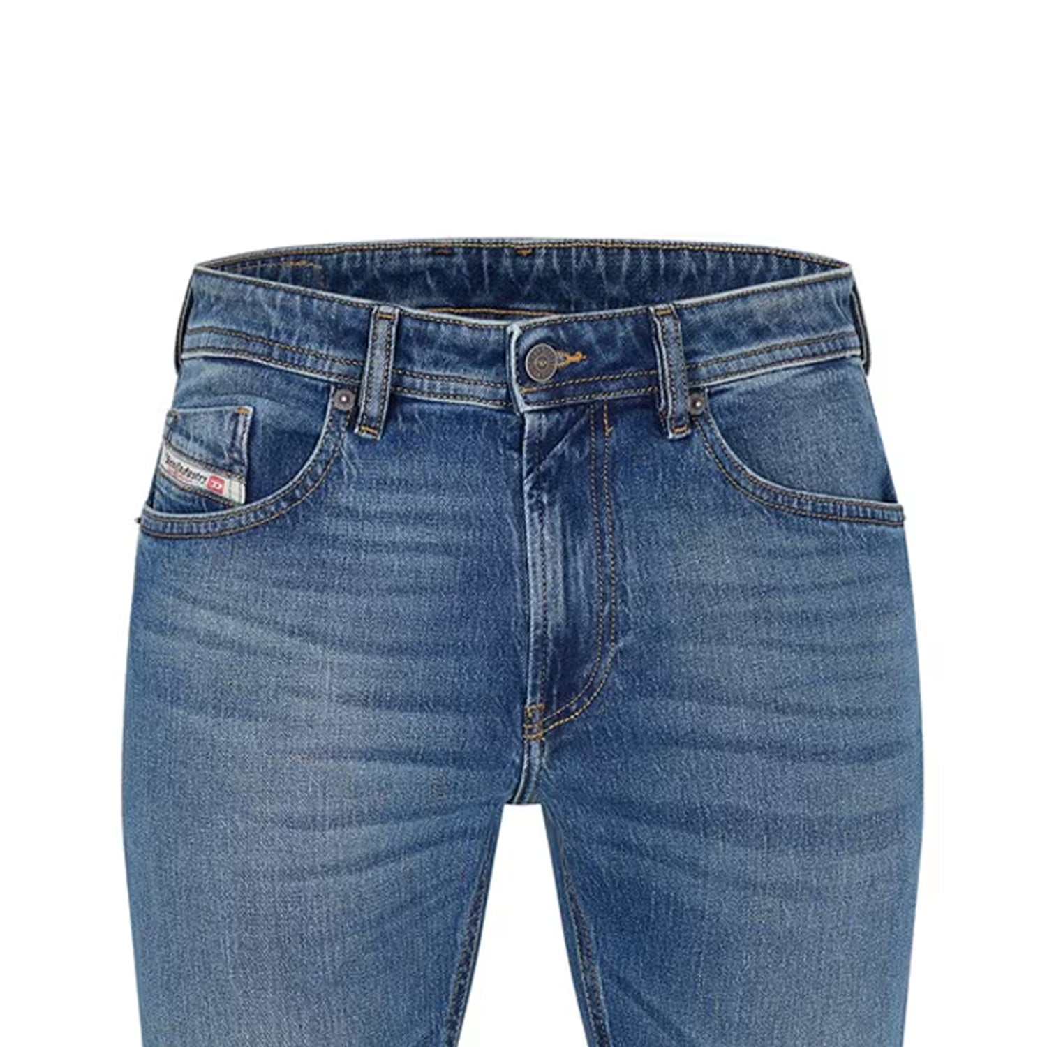 Blue Denim - Side - Diesel Mens Denim Mid Rise Straight Leg Jeans