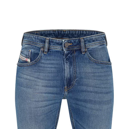 Blue Denim - Side - Diesel Mens Denim Mid Rise Straight Leg Jeans