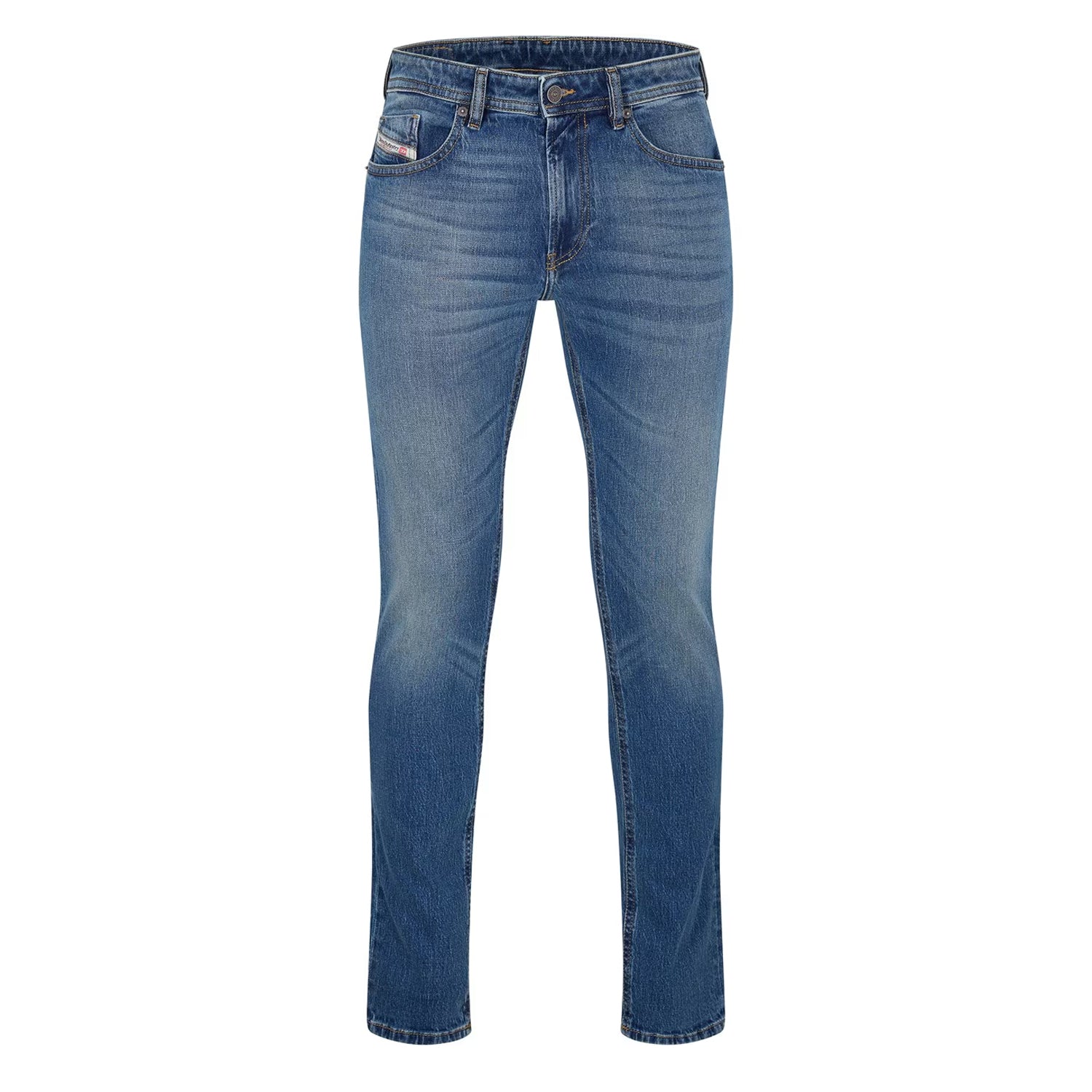 Blue Denim - Front - Diesel Mens Denim Mid Rise Straight Leg Jeans