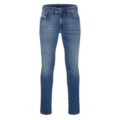 Blue Denim - Front - Diesel Mens Denim Mid Rise Straight Leg Jeans