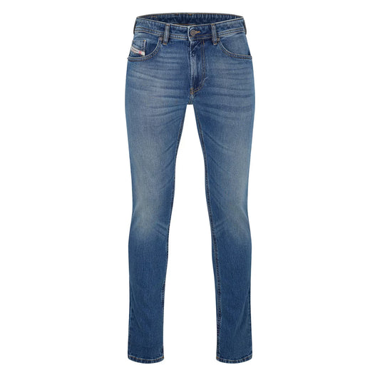Blue Denim - Front - Diesel Mens Denim Mid Rise Straight Leg Jeans