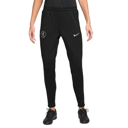 Black-Silver - Front - Nike Womens-Ladies 2025-2026 Strike Chelsea FC Tracksuit Bottoms