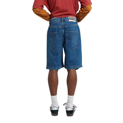 Indigo - Back - The Ragged Priest Mens Feral Denim Distressed Relaxed Fit Shorts