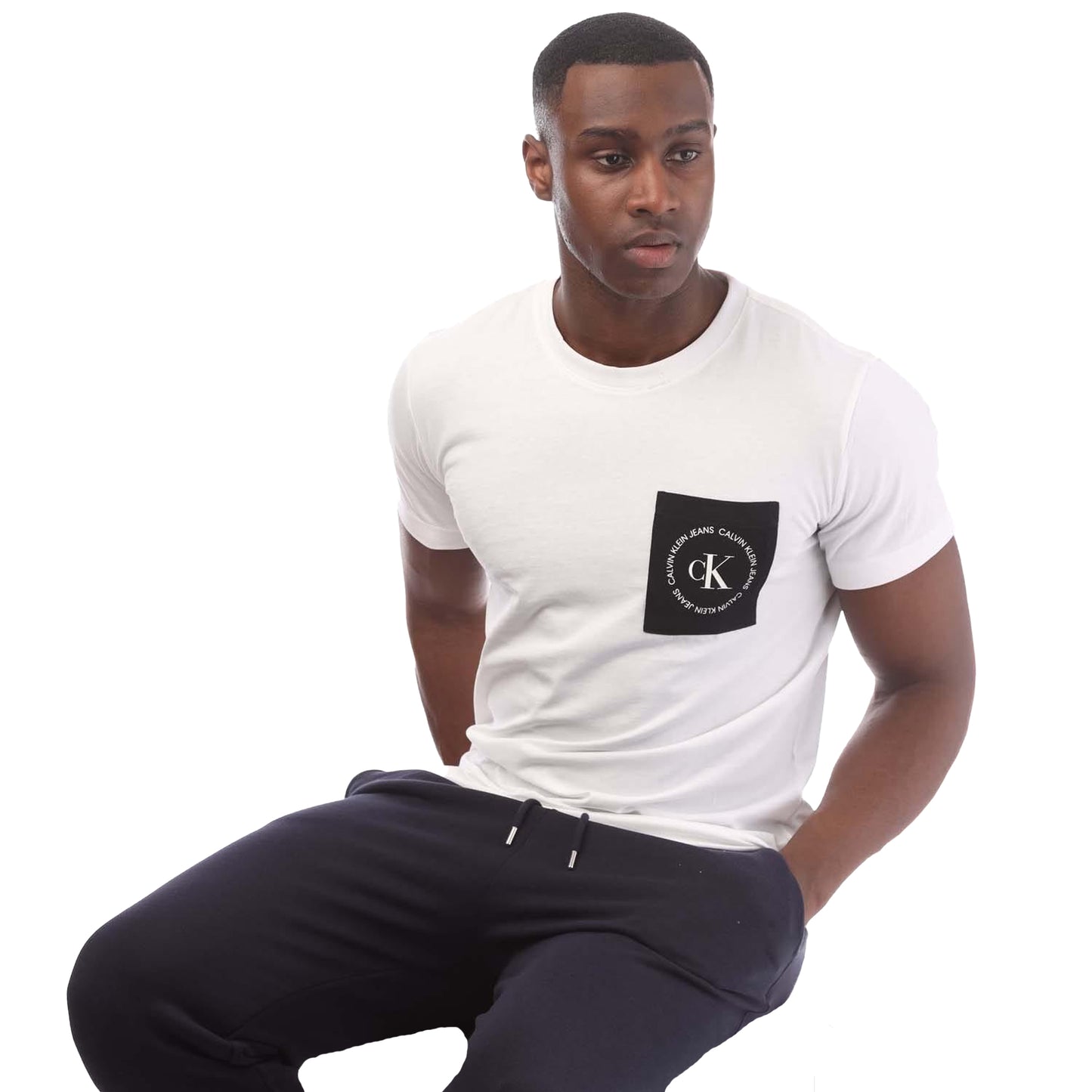 White - Lifestyle - Calvin Klein Mens Logo Pocket T-Shirt