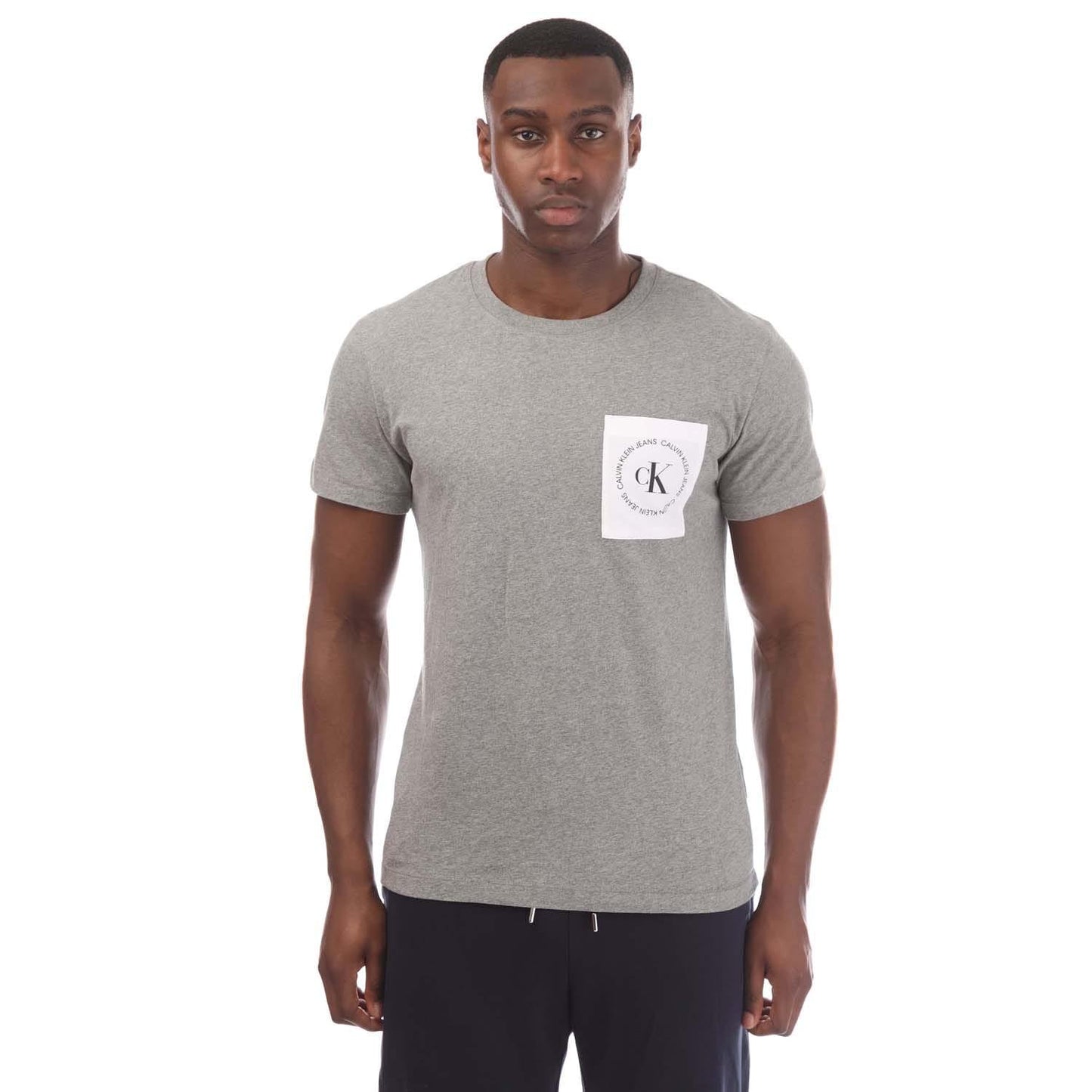 Grey - Front - Calvin Klein Mens Logo Pocket T-Shirt
