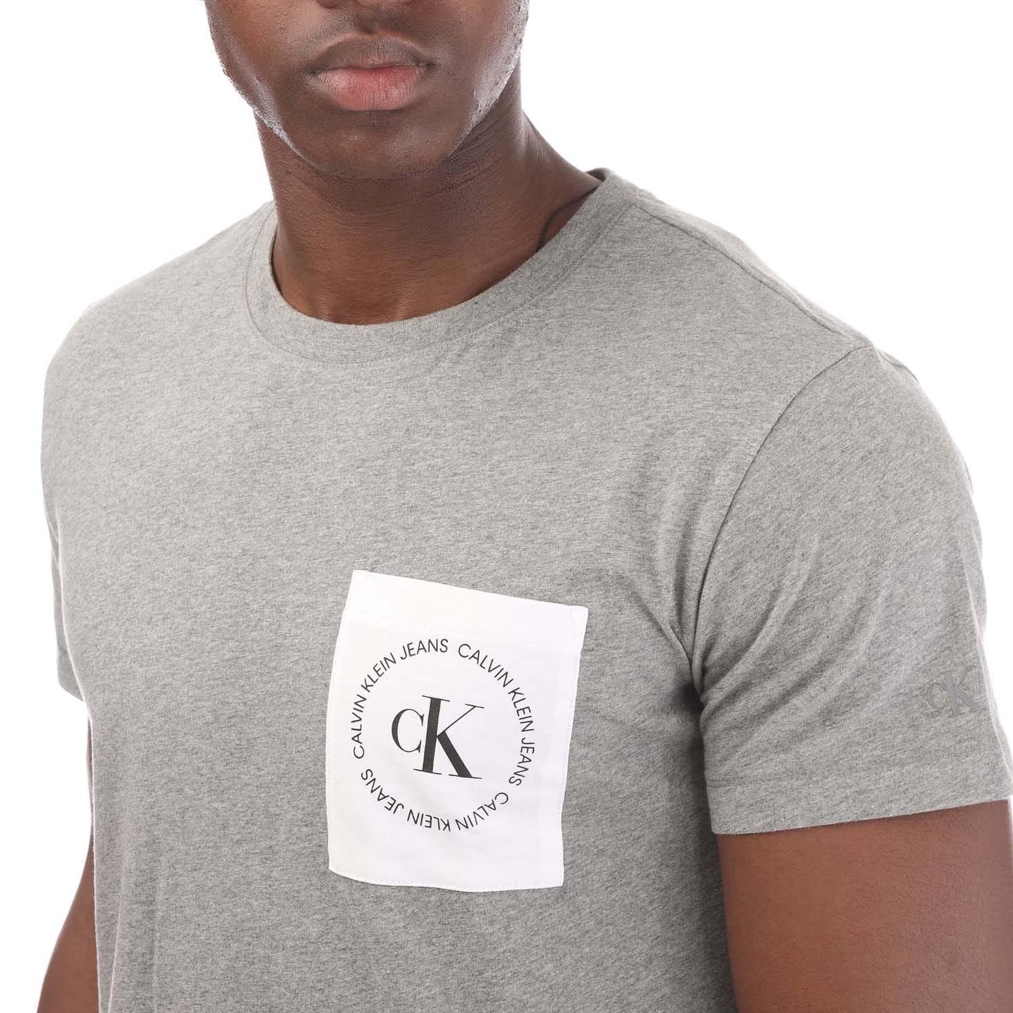 Grey - Side - Calvin Klein Mens Logo Pocket T-Shirt