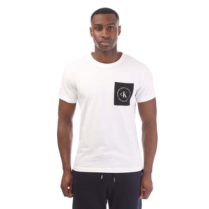 White - Front - Calvin Klein Mens Logo Pocket T-Shirt