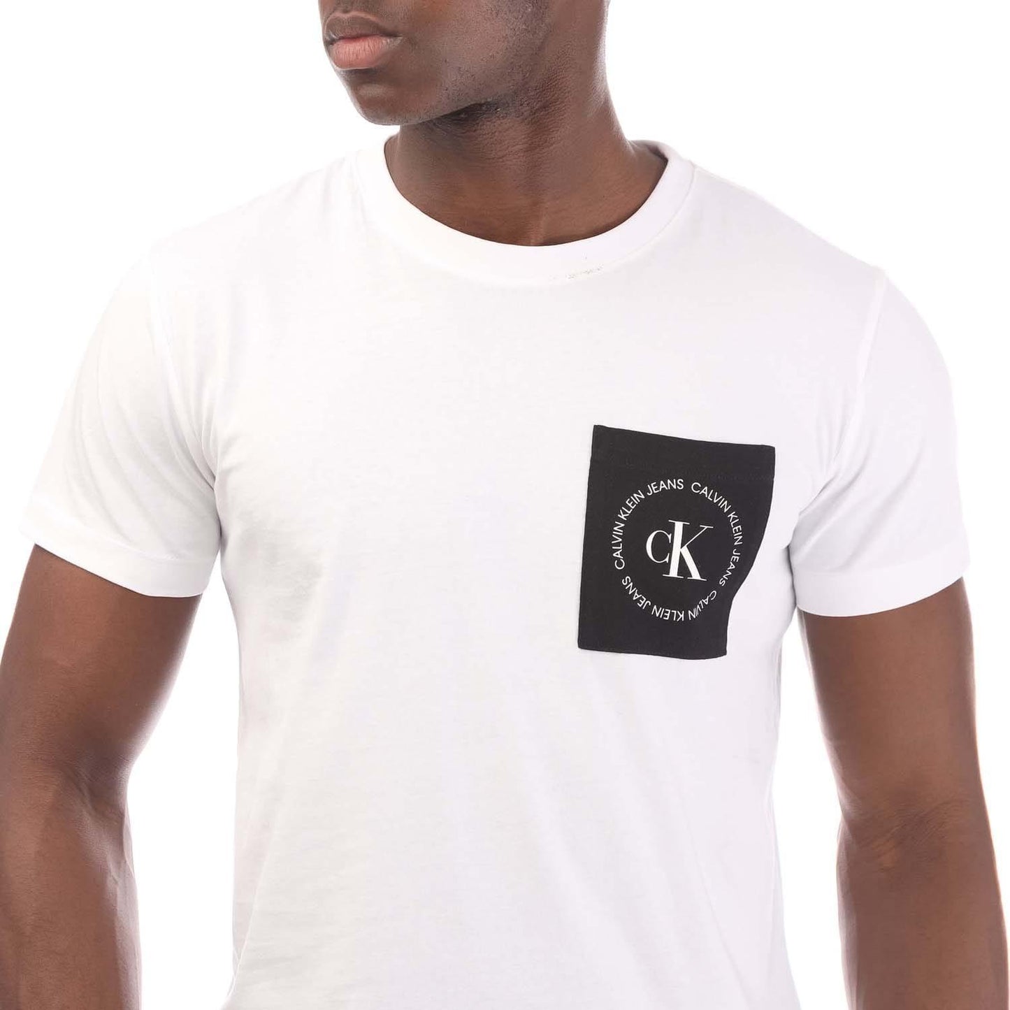 White - Side - Calvin Klein Mens Logo Pocket T-Shirt