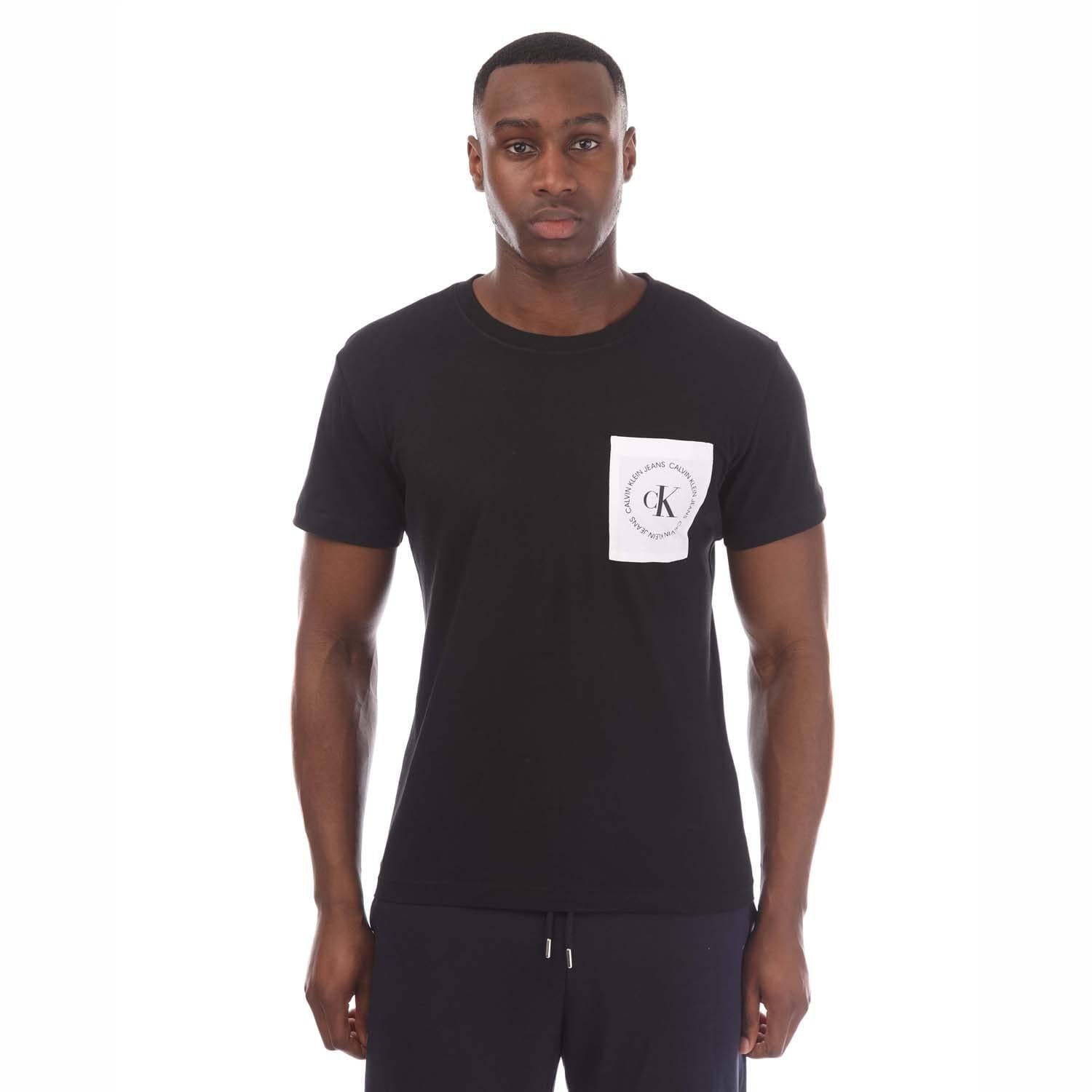 Black - Front - Calvin Klein Mens Logo Pocket T-Shirt