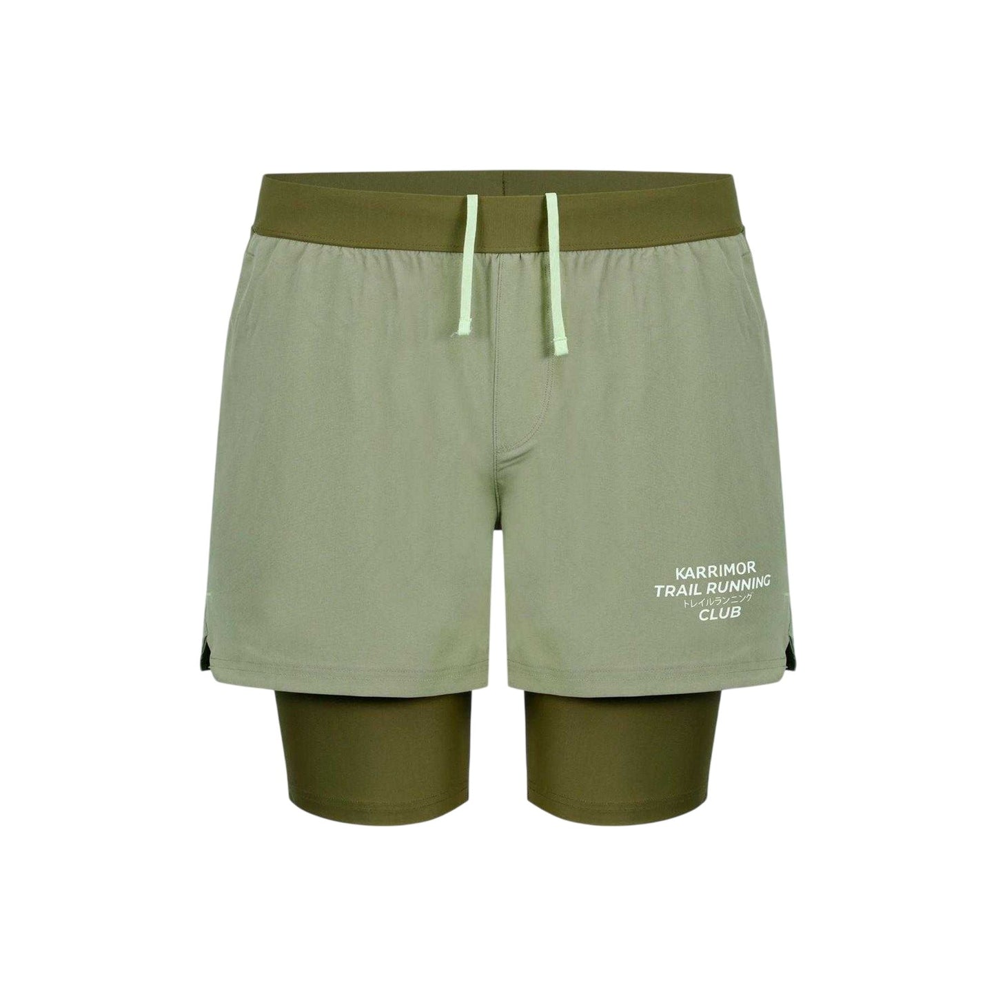Olive - Front - Karrimor Mens Performance 2 in 1 Running Shorts